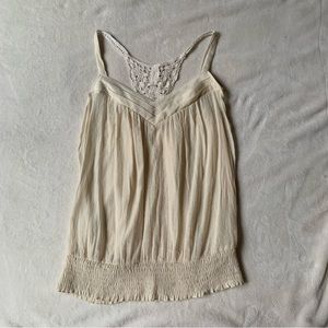 Mine… Cream Crochet Detailed Pleated Boho Tank Top Blouse Size L